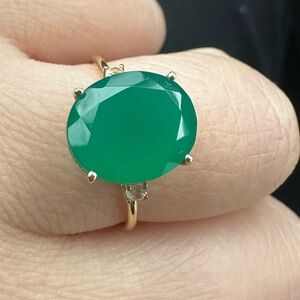 New XL 14K Solid Real Gold Natural Green Onyx Emerald Ring sz 8 & sizable